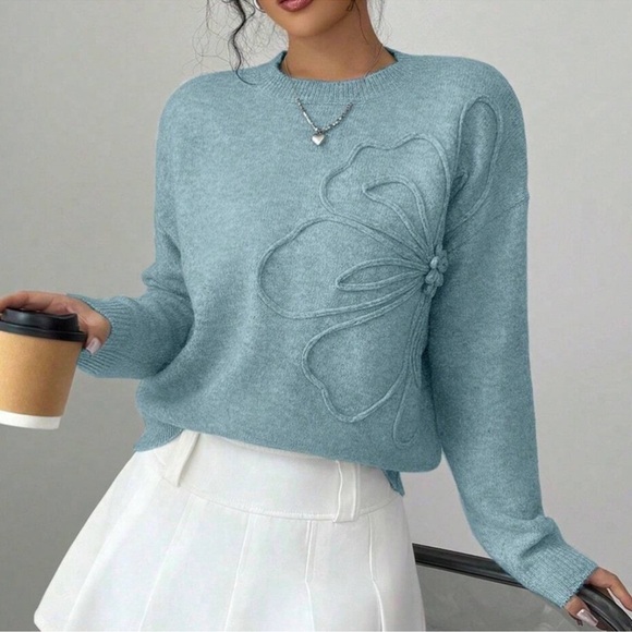 Couture Gypsy Sweaters - Classic Floral Textured Round Neck Knit Sweater Top S M L